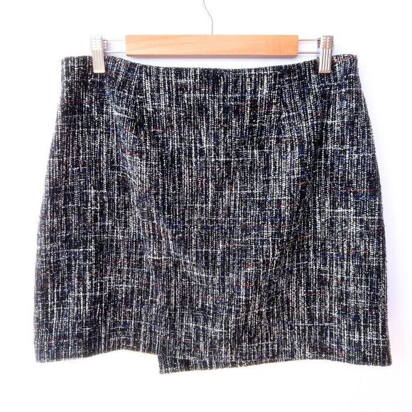 Ann Taylor LOFT Blue White Black Tweed Silver Button Flap Asymmetrical Skirt 12P - Picture 5 of 7